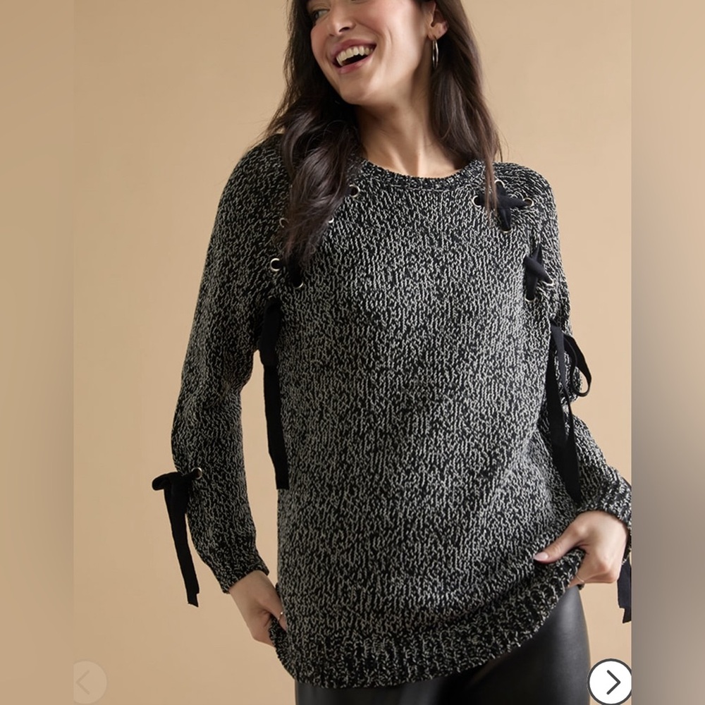 Francesca's Galilea Lace Up Pullover Sweater - NWT - Black and White